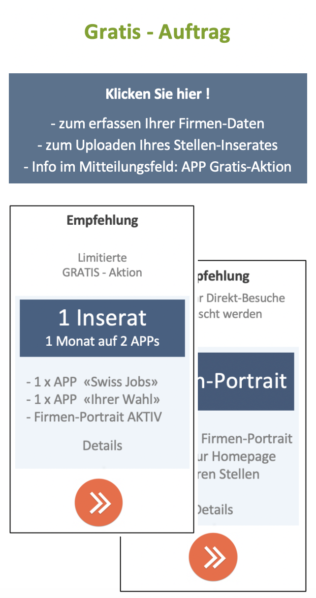 JOB-Inserat gratis auf 2 APP's | Original Stellenanzeiger.ch mit 24'000 ...